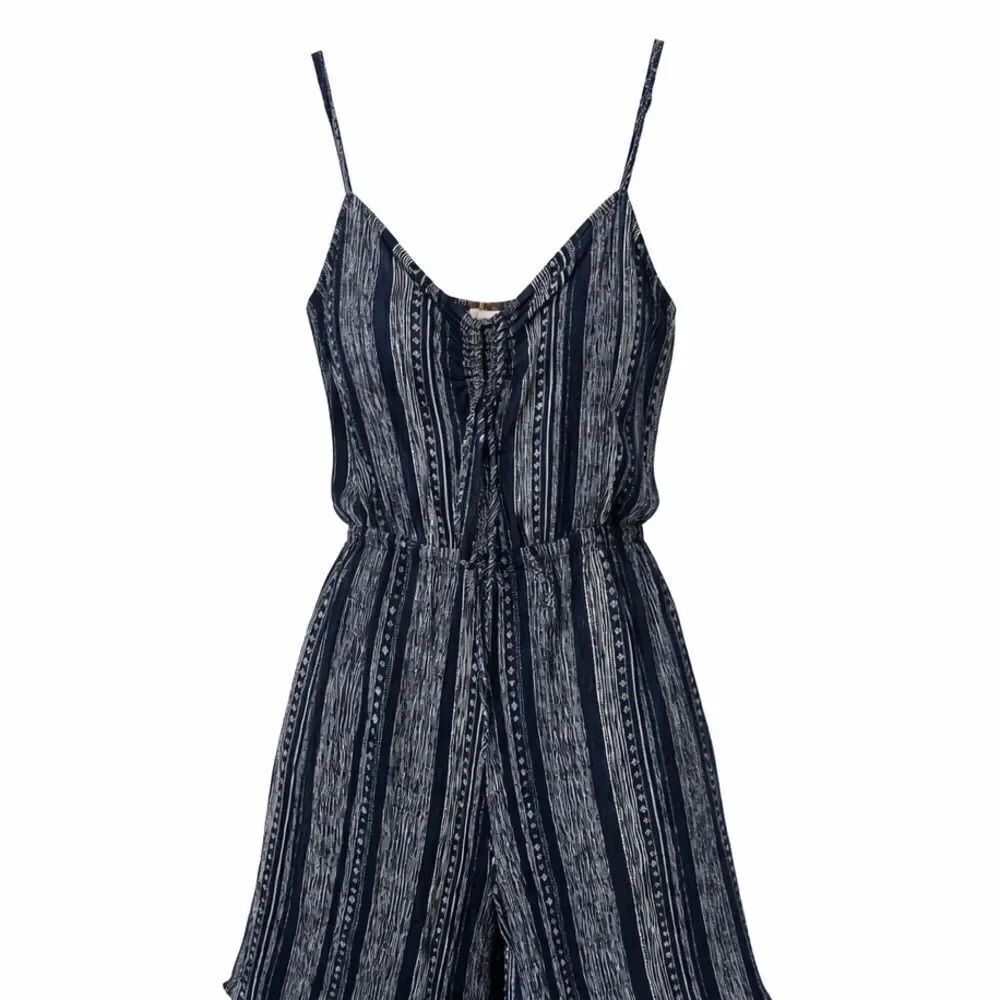 Hem & Thread Jumpsuit Blue Striped Boho Strappy SZ S